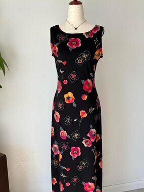 Maurices Black Maxi Dress with Pink & Orange Floral Print